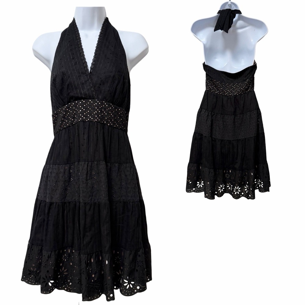 BCBGMAXAZRIA Lace Babydoll Fairy Grunge Halter Mini Dress Size 4 Black‎ Romantic